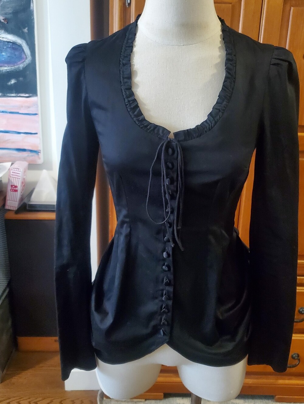 Vintage Betsey Johnson Black Bustle Blouse Goth Vampy Steam punk Cotton Y2K - Picture 9 of 16